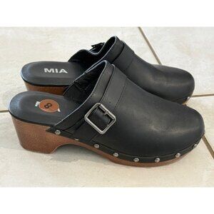 Mia Apollo Clogs Womens 8 Black Mule Studded Studs Chunky Heel Buckle SIlver Y2K